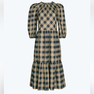 Plaid Tiered Midi Dress with pockets